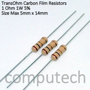 5 pezzi 1 Ohm 1W 5% Resistenze a strato di Carbone TransOhm 1 Ohm 1W - Foto 1 di 1