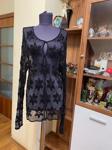PHILOSOPHY DI ALBERTA FERRETTI BLACK CROCHET BUTTONED SEE THROUGH JACKET-M? - Picture 1 of 12