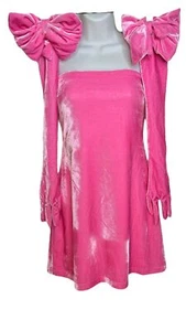 Sugar Thrillz Pretty Perfection Mini Dress Set Pink Velvet Bow Gloves Medium - Picture 1 of 15