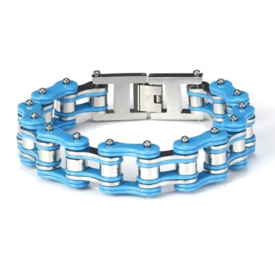 Blue Mens Bracelets,Motorcycle Biker Bicycle Chain Link Bracelets For Men Punk - Image 1 of 4