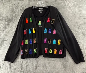 Berek Cat Cardigan Twin Set Womens XL Black Sweater Set Embroidered Takako Sakon - Picture 1 of 19