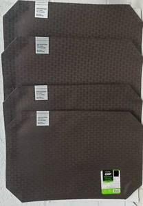 SET OF 4 FABRIC PLACEMATS (12" x 18") BASKETWEAVE DARK BROWN COLOR DESIGN, FC - Picture 1 of 11