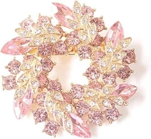Brosche, wunderschöne Blumenbrosche in Kranzform (rosa), Strass, BL0002 - Bild 1 von 1