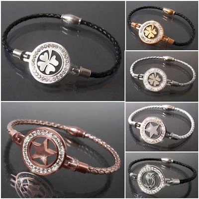 Armband Leder Edelstahl Magnetverschluß Kleeblatt Stern Eule Lederarmband VA41 - Bild 1 von 4