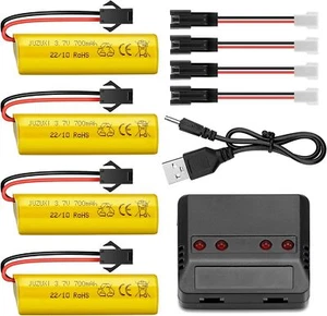 4× 3.7V 700mAh 14500 SM-2P Plug Li-ion Battery +4in1 Charger for RC Car Boat 4WD - Picture 1 of 7