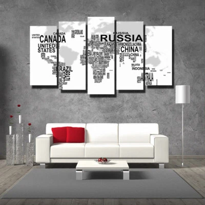 World Map Set Of 5 Pcs Puzzle Thin Canvas Poster Art Home Bar Wall Decor 20 - Image 1 of 4