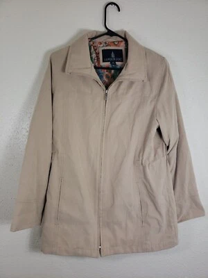 Abrigo de lluvia para mujer London Fog forro floral color beige cremallera caqui cordón XS Foto 1 de 4