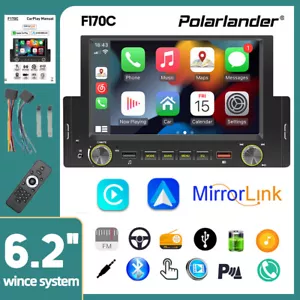 Auto Stereo Radio 6,2" 1DIN Apple Carplay Android Touch Screen Auto MP5 BT Lettore - Foto 1 di 13
