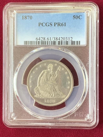 RARE 1870 Seated Liberty Proof Half Dollar 50c Graded PR61 PCGS Cover