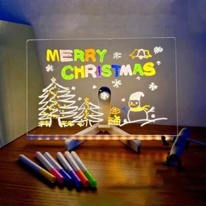 LED Message Note Board with Colors, Acrylic Dry Erase Board w/ 7 Pens for D3P7 - Picture 1 of 14