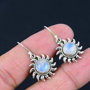 Moonstone Gemstone Sterling Silver Swirl Sun Drop Dangle Earring For Women - Picture 1 of 5