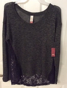 No Boundaries Black & Olive W Lace Pullover Sweater Junior's Sz M 7-9 NWT - Picture 1 of 5