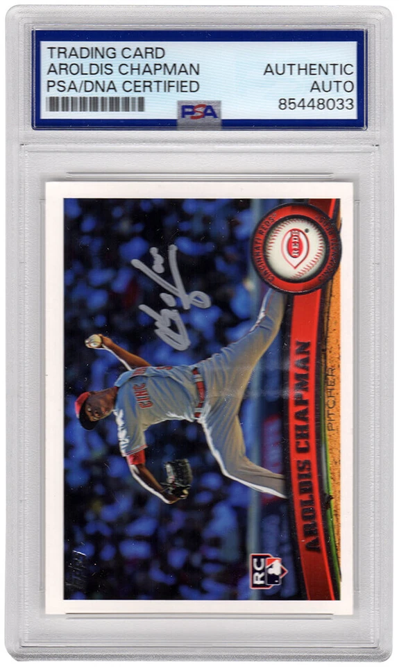 Aroldis Chapman Signed Reds 2011 Topps Rookie Trading Card #110 - (PSA Slabbed) - Image 1 of 1