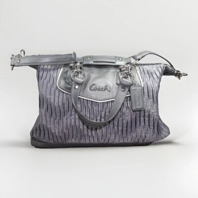 BOLSA SATCHEL COACH RUSH ACETINADA cinza prata H1282 F20084 ombro tiracolo - Imagem 1 de 4