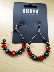 BNWT - Kisumu Silver Tone Metal Teardrop Hoop Beaded Earrings-L 7 cm - Picture 1 of 2