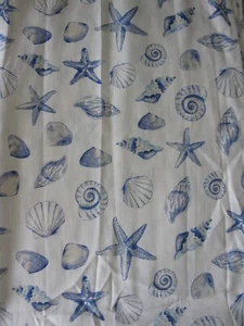 Pair Coastal Nautical Curtains Blue and White Sea Beach Starfish Seashell 52"83" - Picture 1 of 9