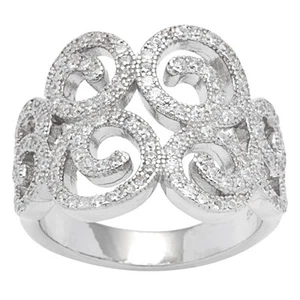 Anillo de circonita cúbica de aspecto vintage con remolino de plata de ley - Imagen 1 de 6
