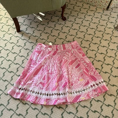 Falda Lilly Pulitzer De Colección Rosa Tropical Flamenco Acampanada Crochet Ribete Cremallera/Espalda 16 Foto 1 de 4