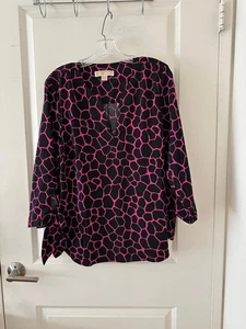 Hermoso Top Michael Kors, Patrón Vibrante en Colores Negro y Rosa, Talla L. - Imagen 1 de 10