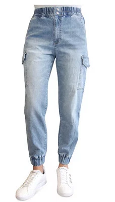 Madden Girl Double Button Cargo Jogger Jeans Juniors' S Light Wash Snap Zip - Image 1 of 4