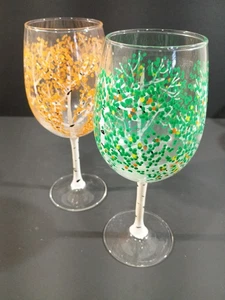Handbemalte Weingläser - Espenbäume (2er Set - wie abgebildet) selten = sehr guter Zustand - Bild 1 von 8
