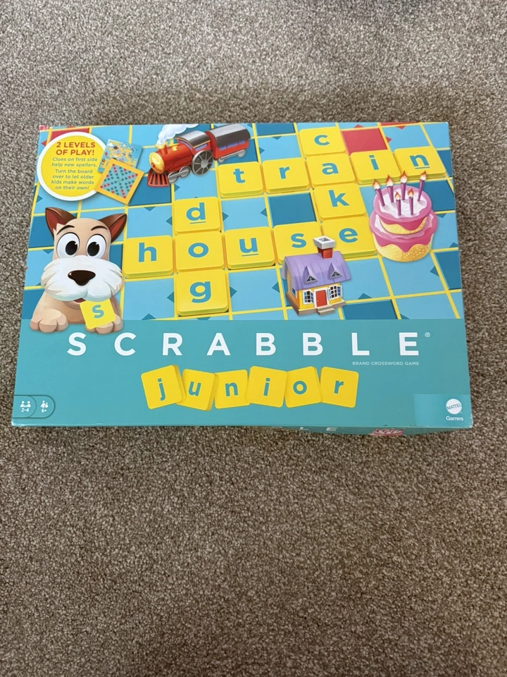 Mattel Games Scrabble Junior Kids Crossword Game with 2-Games-in-1, 2-Sided Game - Image 1 of 4