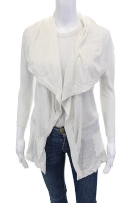 Cárdigan suéter tejido grueso frente abierto de lino blanco talla S Theory para mujer Foto 1 de 4