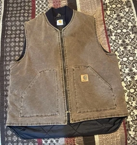 Vintage Carhartt Weste Herren L Braun Canvas Stepp Gefüttert Verblasst USA Made - Bild 1 von 6