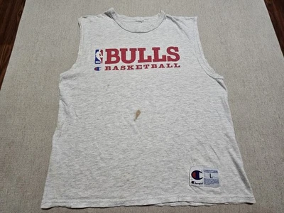Vintage Chicago Bulls Shirt Mens L Grey Champion Practice Tank Sleeveless READ - Image 1 of 4