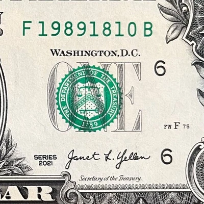 October 18, 1989 (19891810) One Dollar Fancy Serial Number Birthday Note - Image 1 of 3