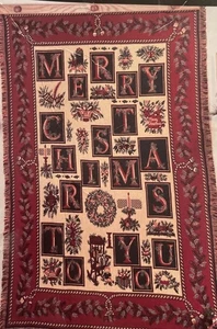 Buon Natale a Te Triplo Tessuto Arazzo Coperta Frange Cotone - Foto 1 di 4