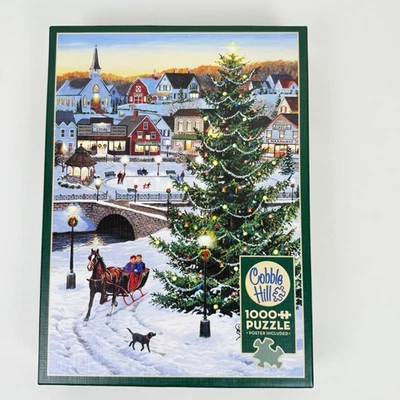 Rompecabezas Cobble Hill 1000 piezas árbol pueblo con póster nuevo Foto 1 de 4