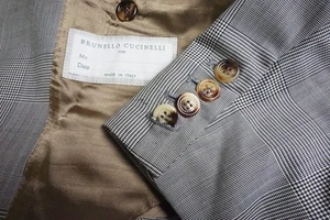 Brunello Cucinelli White Black Glenplaid Wool 2 Pc Suit Jacket Pants Sz 42 - Picture 1 of 12