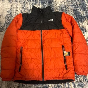 North Face Jacket Boys XL 18/20 Orange Puffer Sofshell Nylon Faux Fur Reversible - Picture 1 of 4