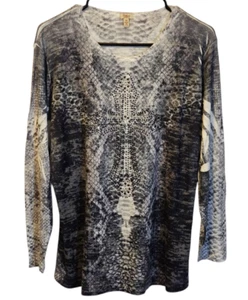 Camisa para mujer Reba Cross plateada adornada azul blanco tie dye talla 1X - Imagen 1 de 5