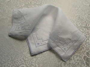 Vintage White Hankie With Blue Embroidery Open Thread Work - Picture 1 of 5