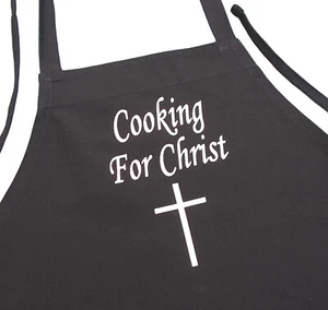 Christian Apron Cooking For Christ Black Kitchen Chef Aprons by CoolAprons - Picture 1 of 4