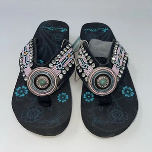 Montana West Wedge Flip Flops Women Size 9 Western Aztec Bling Beaded turquoise - Picture 1 of 7