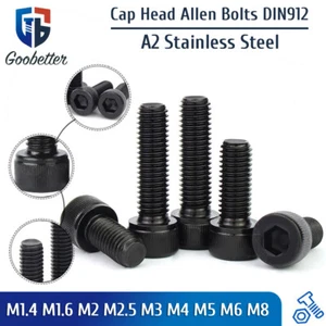 M1.4 - M8 NEGRO A2 Acero Inoxidable Tapón Tornillos Allen Perno Cabeza Hexagonal DIN 912 - Imagen 1 de 9