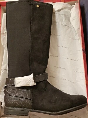 Tommy Hilfiger Andrea Roller 2 Hebilla Brillante Bota de Montar Negra Elástica Talla 5 Foto 1 de 4