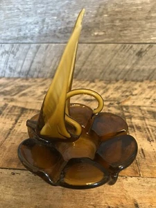 Swan Centerpiece Brown-Amber Art Glass Blown Dish Candy Dish Ashtray Jewelry - Picture 1 of 10