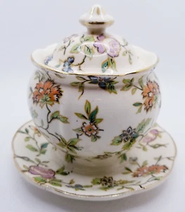 Moriyama Mori-Machi Mustard Pot Japan Floral Chintz Attached Drip Plate - Picture 1 of 6