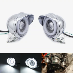 2X LED Passing Spot Fog Light Angel Eye Light For Harley Bobber Touring Custom - Picture 1 of 10