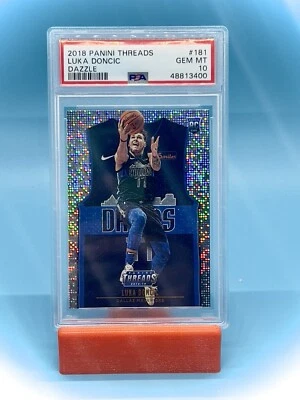 2018 Panini Threads Luka Doncic Dazzle #181 Blue Jersey RC PSA 10 - Image 1 of 2