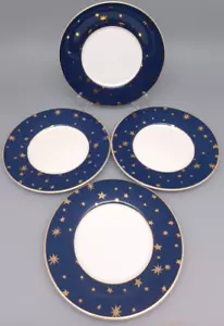 4 Sakura Porcelain Galaxy Star Blue 6-1/4” Bread/Appetizer Plates 14k Gold Stars - Picture 1 of 4