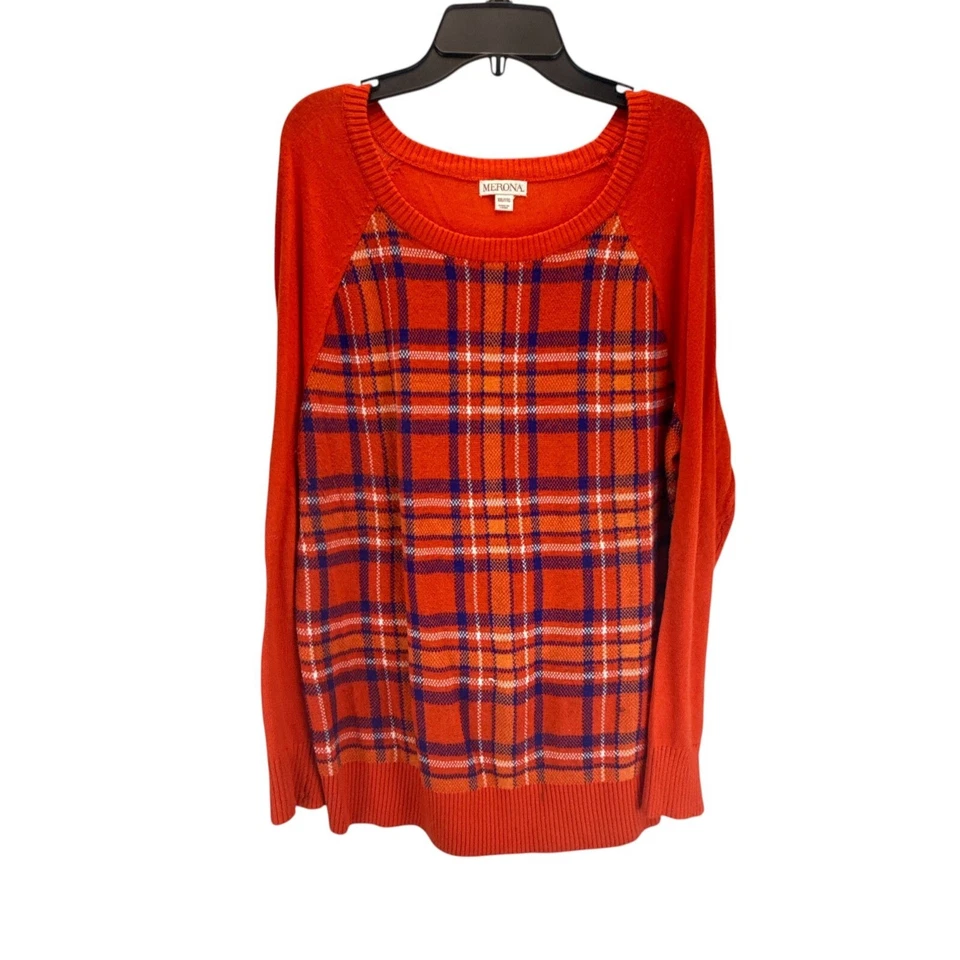Suéter Pullover Merona Frontal a Cuadros para Mujer XXL Rojo Naranja Manga Larga Tejido Top Foto 1 de 4