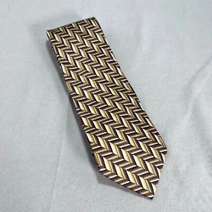 Puritan Silk Necktie Geometric Pattern Stain Resistant Brown Beige 3.75x 58" - Picture 1 of 6
