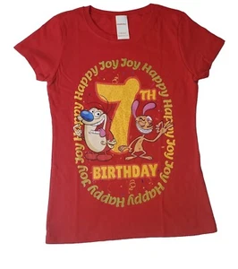 Nickelodeon Ren & Stimpy 7th Birthday Girls Short Sleeve Tee Shirt Red Med 7/8 - Picture 1 of 6