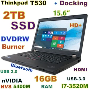 3D-Design Thinkpad T530 Core-i7 FAST 2TB SSD DVDRW 16GB 15.6 HD+ FREE Dock HDMI - Picture 1 of 12