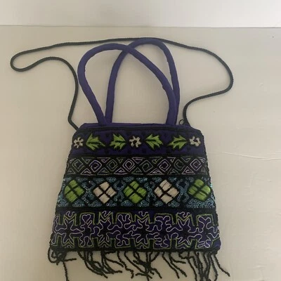 Bandolera de noche bordada y con cuentas y bolso con asa con flecos negros con cuentas ~9" Foto 1 de 4